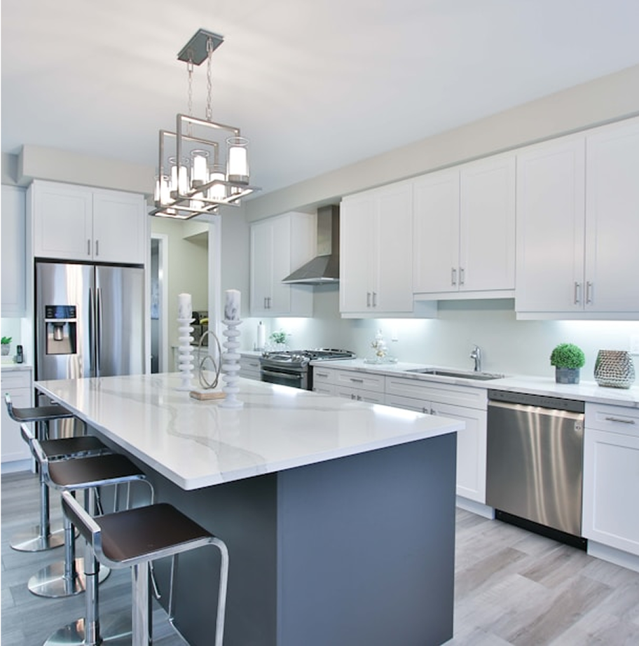 Premium Stones white marble countertop in a modern kitchen.